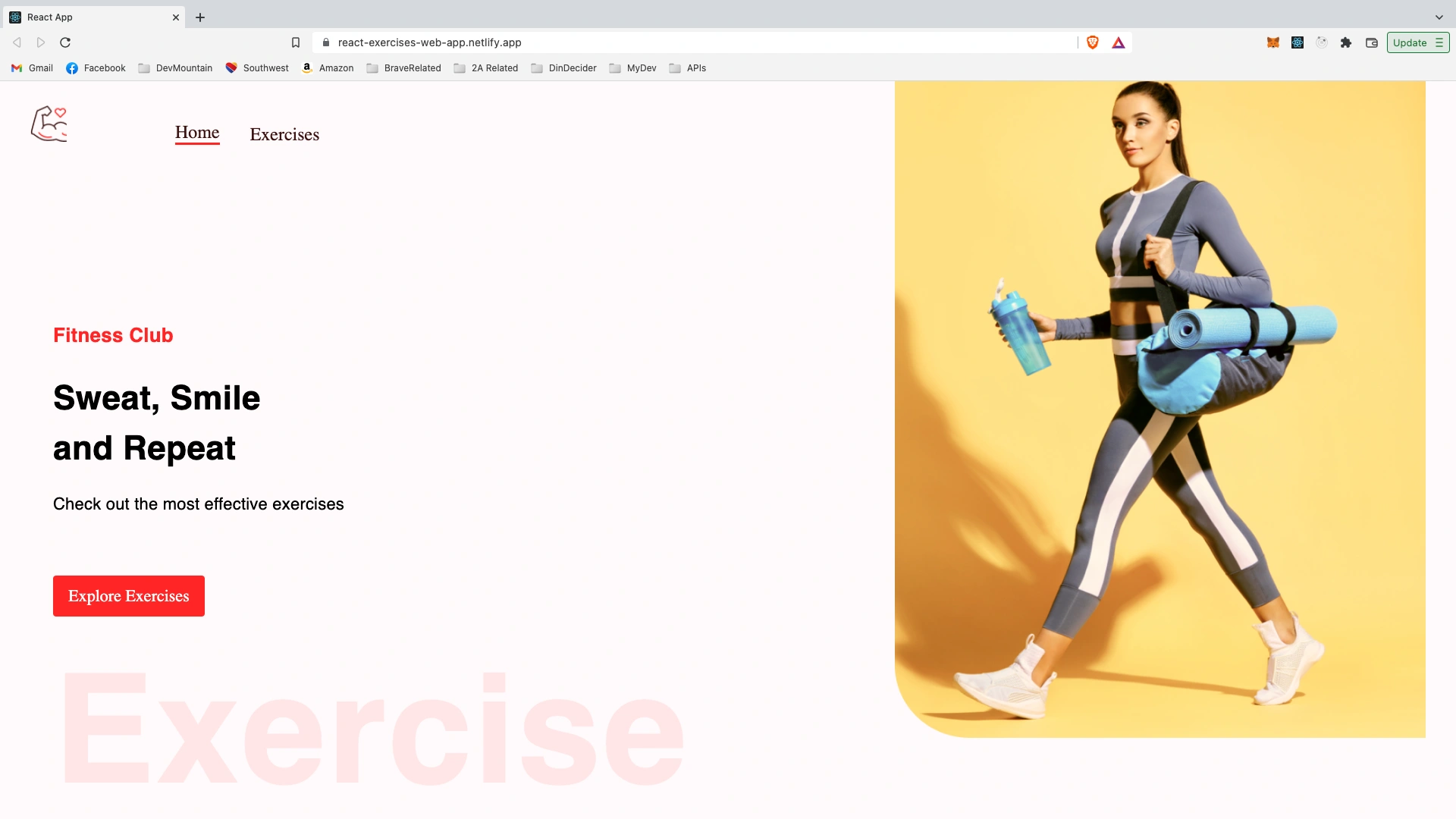 Exercises Web App screenshot