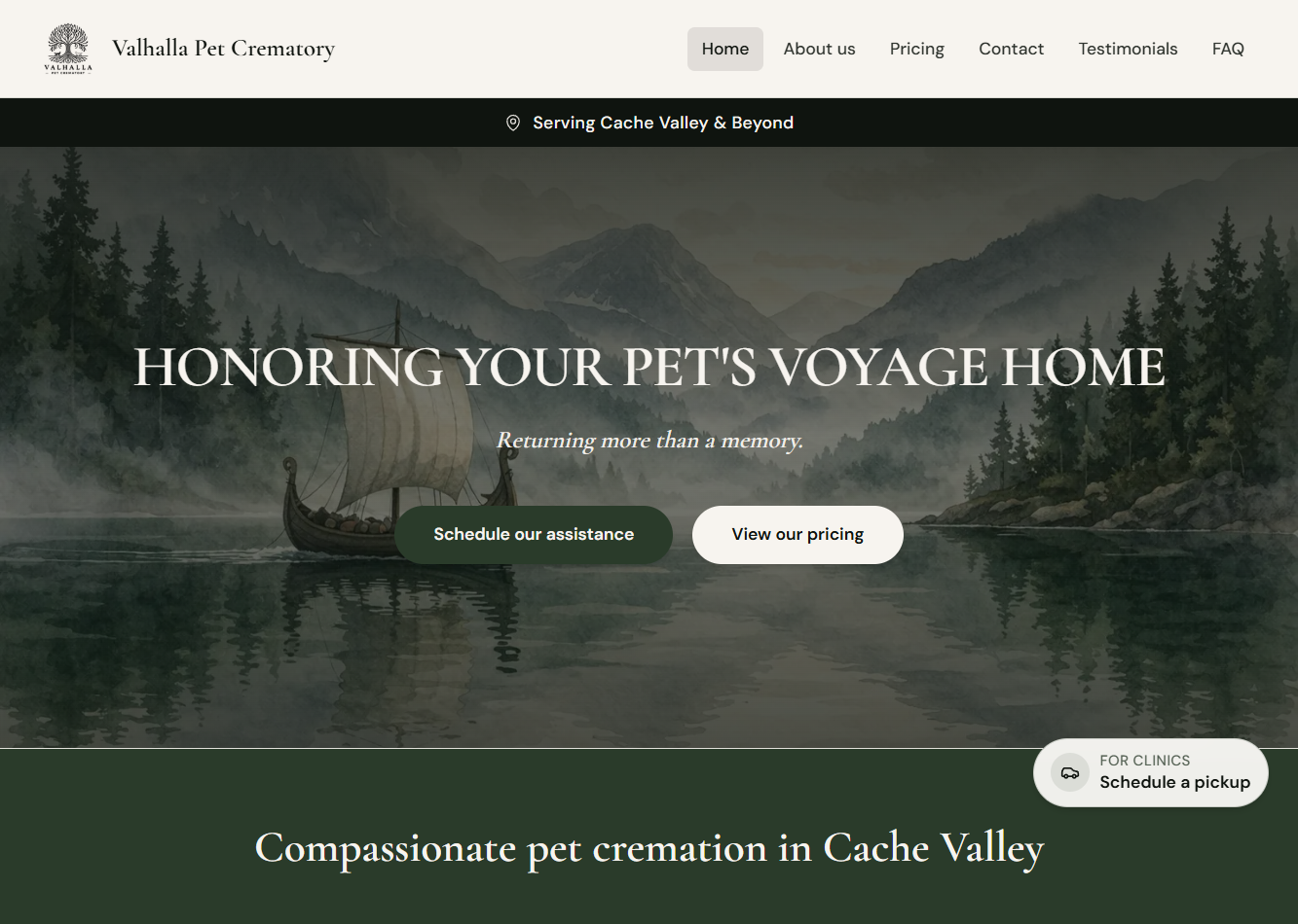 Valhalla Pet Crematory website screenshot